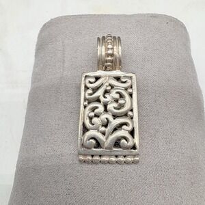 Heavy Filigree Rectangle Pendant Sterling Silver .925 10.88g Italian Style